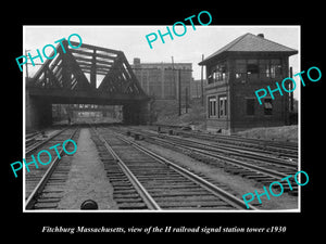 OLD LARGE HISTORIC PHOTO OF FITCHBURG MASSACHUSETTS RAILROAD SIGNAL STATION 1930