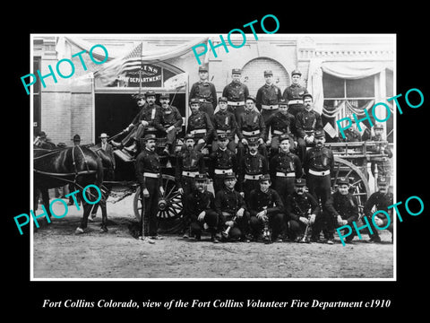 OLD LARGE HISTORIC PHOTO OF FORT COLLINS COLORADO FIRE DEPARTMENT TEAM c1910