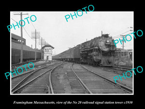 OLD LARGE HISTORIC PHOTO OF FRAMINGHAM MASSACHUSETTS RAILROAD SIGNAL TOWER 1930