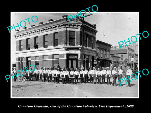 OLD LARGE HISTORIC PHOTO OF GUNNISON COLORADO, THE FIRE DEPARTMENT CREW c1890