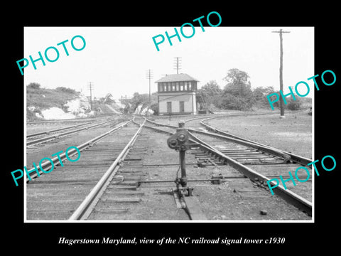 OLD LARGE HISTORIC PHOTO OF HAGERSTOWN MARYLAND, NC RAILROAD SIGNAL TOWER c1930