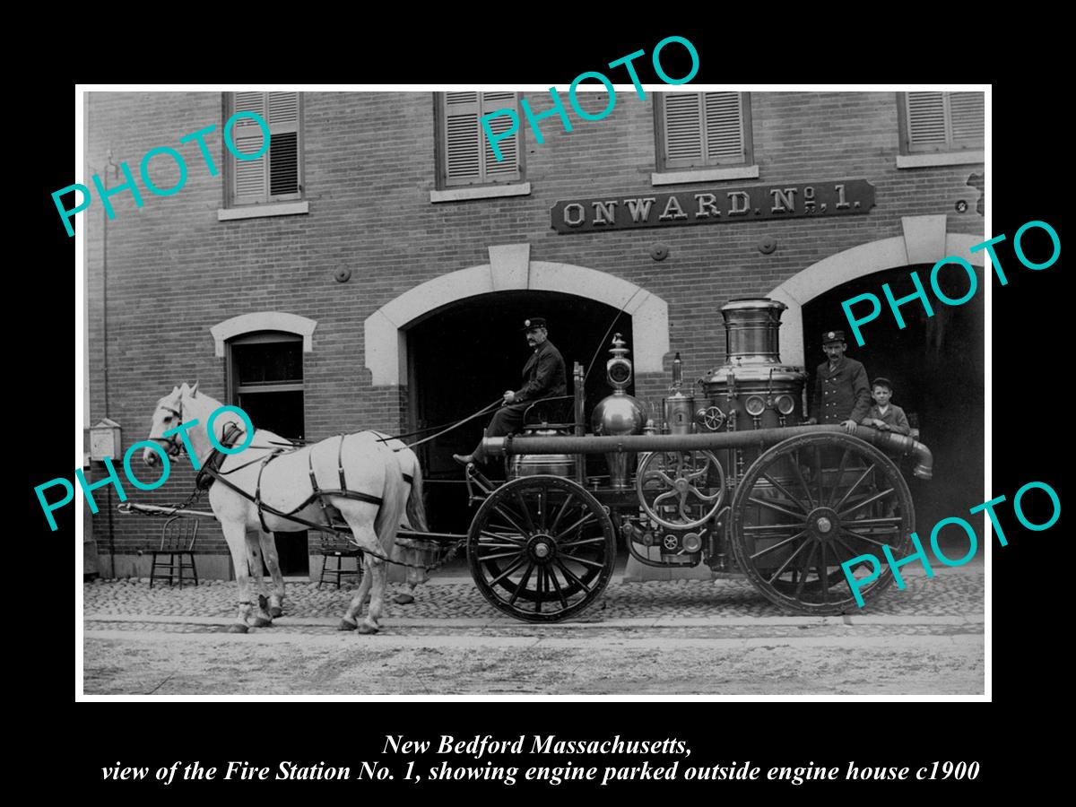 OLD LARGE HISTORIC PHOTO OF NEW BEDFORD MASSACHUSETTS, THE FIRE STATION c1900