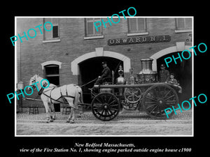 OLD LARGE HISTORIC PHOTO OF NEW BEDFORD MASSACHUSETTS, THE FIRE STATION c1900