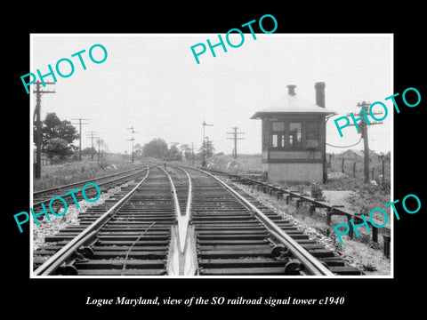 OLD LARGE HISTORIC PHOTO OF LOGUE MARYLAND, SO RAILROAD SIGNAL TOWER c1940