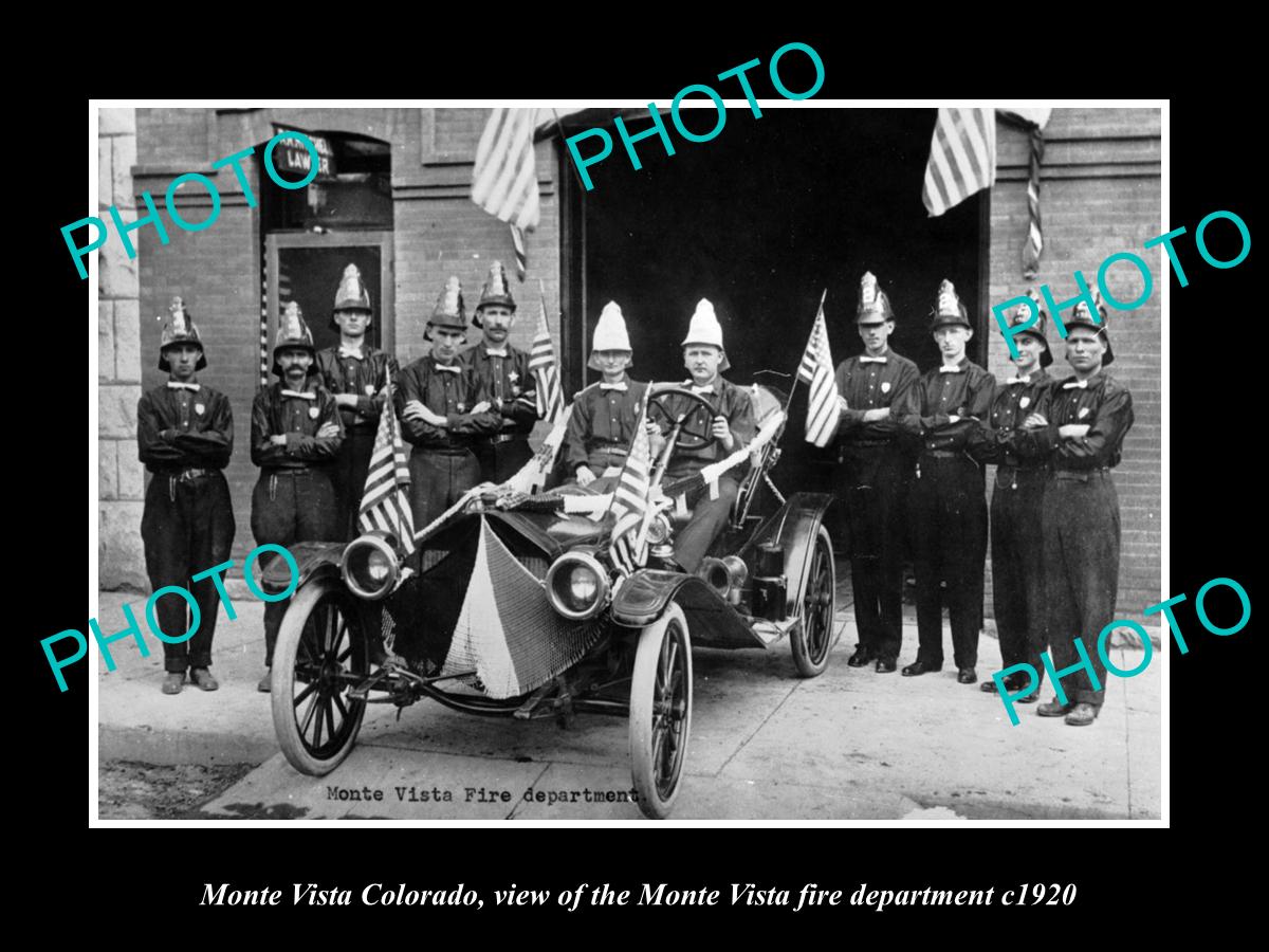 OLD LARGE HISTORIC PHOTO OF MONTE VISTA COLORADO, THE FIRE DEPARTMENT TEAM c1920