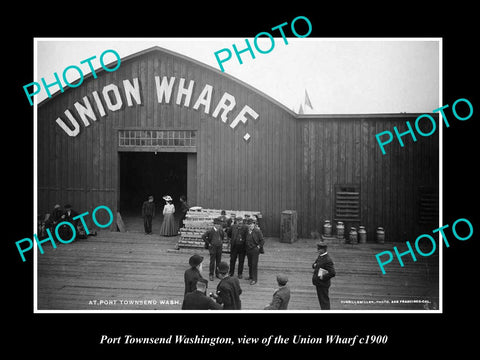 OLD LARGE HISTORIC PHOTO OF PORT TOWNSEND WASHINGTON, THE UNION WHARF c1900