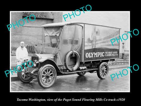 OLD LARGE HISTORIC PHOTO OF TACOMA WASHINGTON, PUGET SOUND MILL Co TRUCK c1920