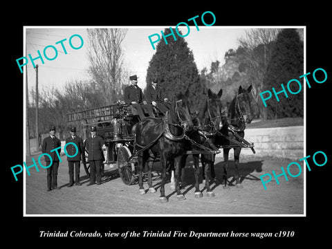 OLD LARGE HISTORIC PHOTO OF TRINIDAD COLORADO, THE FIRE DEPARTMENT WAGON c1910