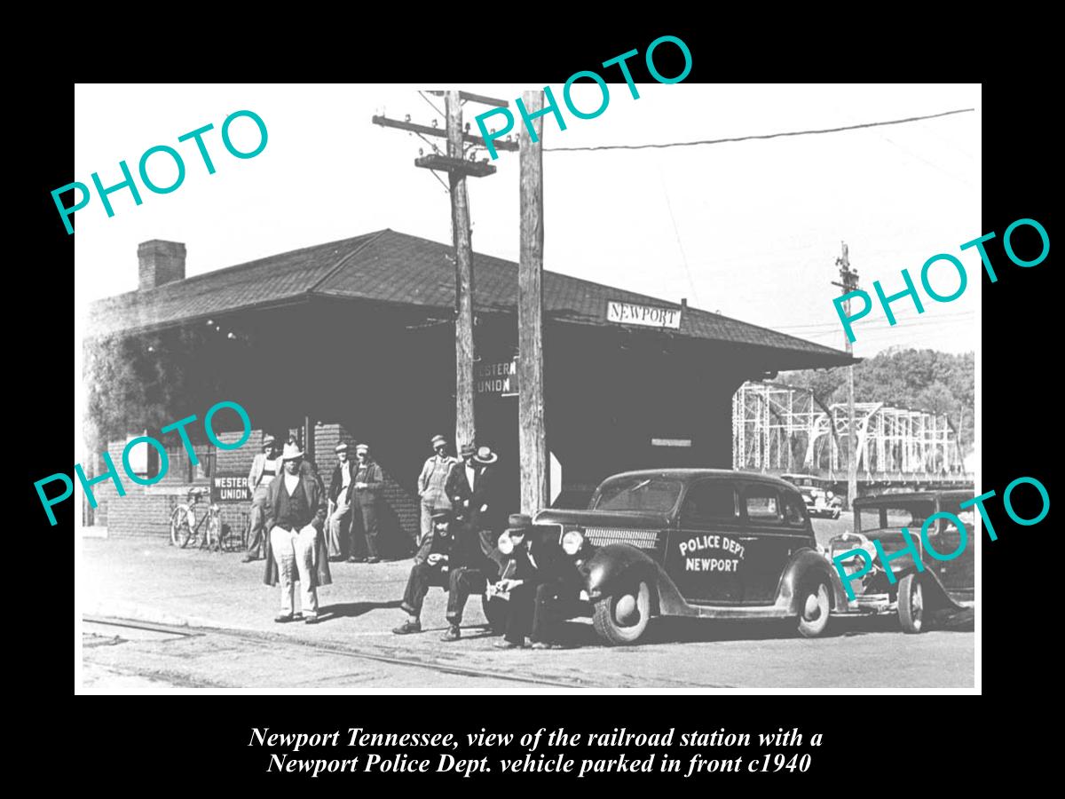 OLD LARGE HISTORIC PHOTO OF NEWPORT TENNESSEE, POLICE & RAILROAD STATION c1940