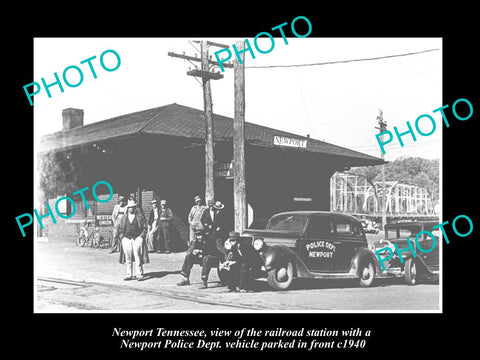 OLD LARGE HISTORIC PHOTO OF NEWPORT TENNESSEE, POLICE & RAILROAD STATION c1940