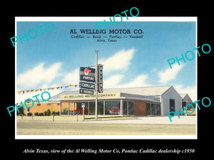 OLD LARGE HISTORIC PHOTO OF ALVIN TEXAS, THE PONTIAC CADILLAC CAR DEALER c1950