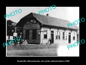 OLD LARGE HISTORIC PHOTO OF BONDSVILLE MASSACHUSETTS, THE RAILROAD STATION c1900