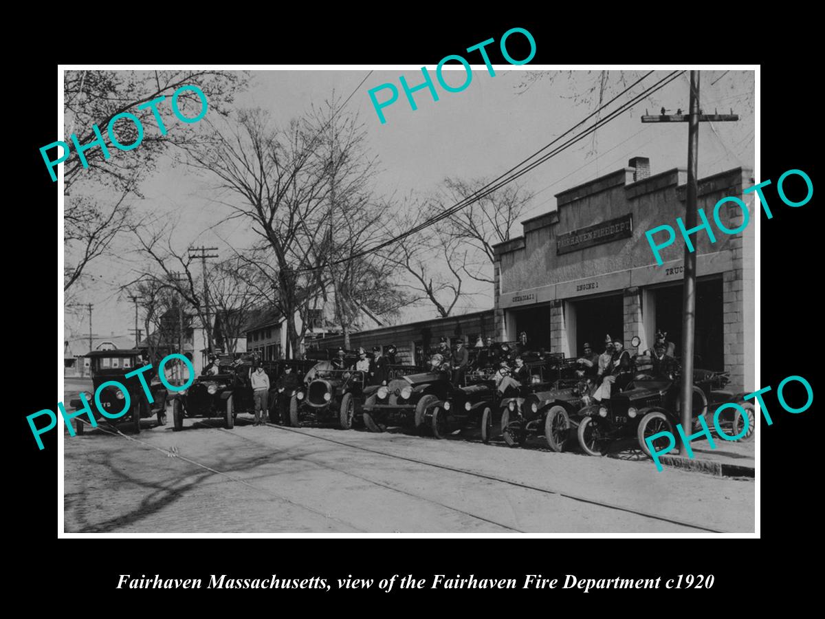 OLD LARGE HISTORIC PHOTO OF FAIRHAVEN MASSACHUSETTS, THE FIRE DEPARTMENT c1920