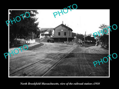 OLD HISTORIC PHOTO OF NORTH BROOKFIELD MASSACHUSETTS, THE RAILROAD STATION c1910