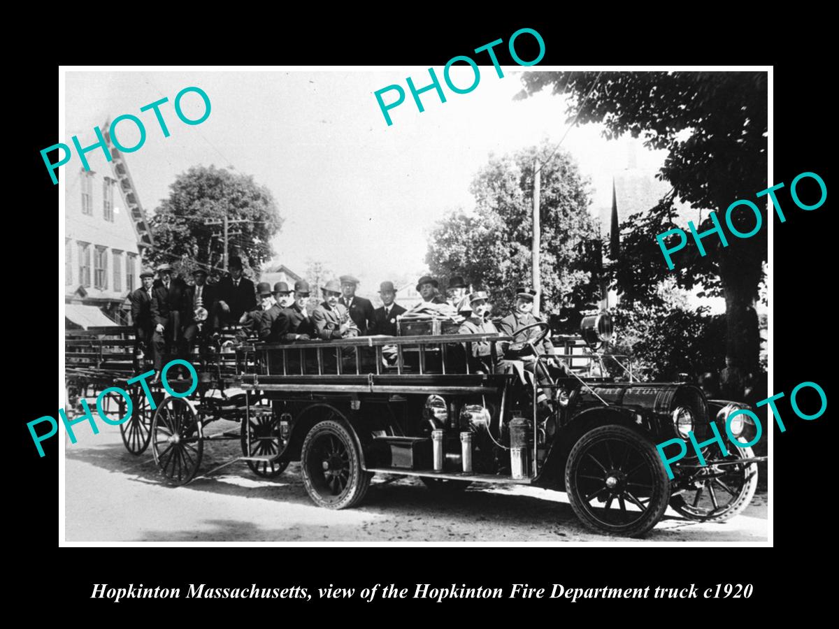 OLD LARGE HISTORIC PHOTO OF HOPKINTON MASSACHUSETTS, THE FIRE DEPARTMENT c1920