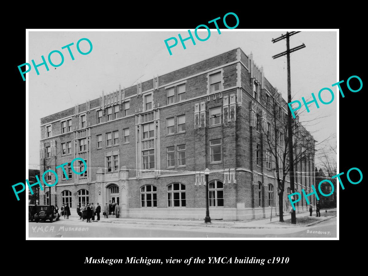 OLD LARGE HISTORIC PHOTO OF MUSKEGON MICHIGAN, VIEW OF THE YMCA BUILDING c1910