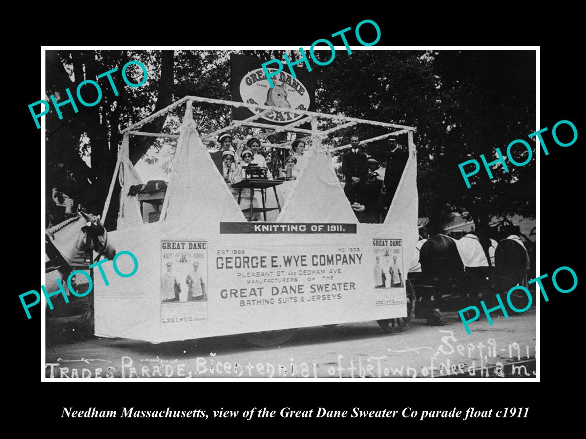 OLD LARGE HISTORIC PHOTO OF NEEDHAM MASSACHUSETTS, GREAT DANE SWEATER Co c1911