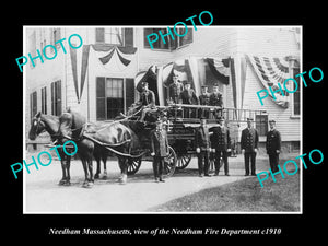 OLD LARGE HISTORIC PHOTO OF NEEDHAM MASSACHUSETTS, THE FIRE DEPARTMENT c1910