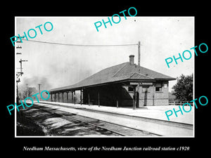 OLD LARGE HISTORIC PHOTO OF NEEDHAM MASSACHUSETTS, JUNCTION RAILROAD DEPOT c1920