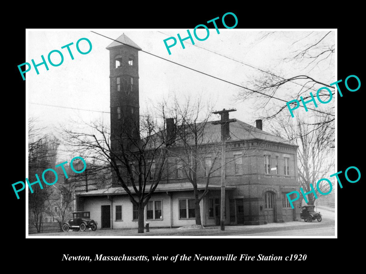 OLD LARGE HISTORIC PHOTO OF NEWTON MASSACHUSETTS, NEWTONVILLE FIRE STATION c1920