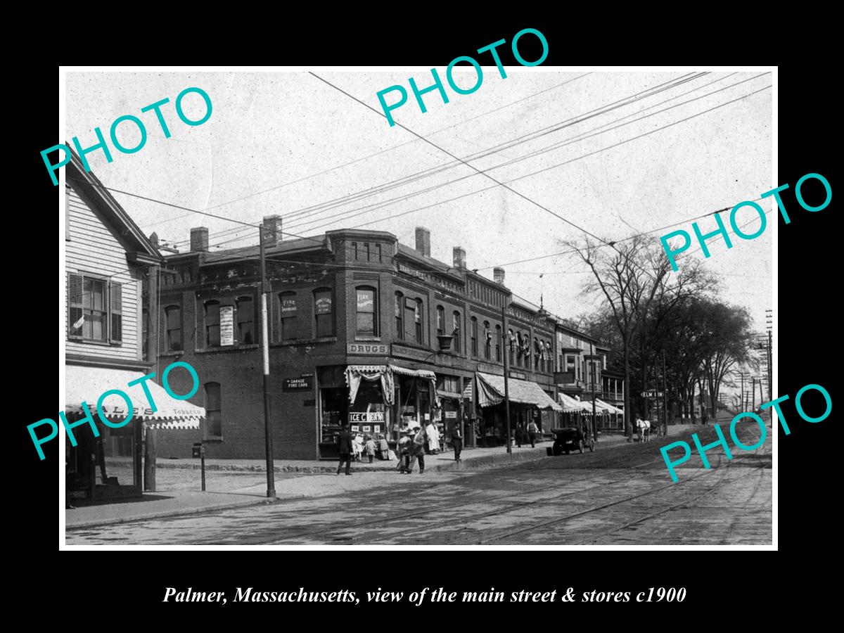 OLD LARGE HISTORIC PHOTO OF PALMER MASSACHUSETTS, THE MAIN St & STORES c1900