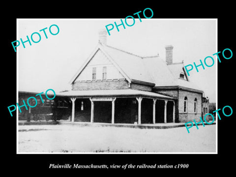 OLD LARGE HISTORIC PHOTO OF PLAINVILLE MASSACHUSETTS, THE RAILROAD STATION c1900