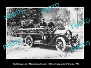 OLD HISTORIC PHOTO OF WEST BRIDGEWATER MASSACHUSETTS FIRE DEPARTMENT TRUCK c1920