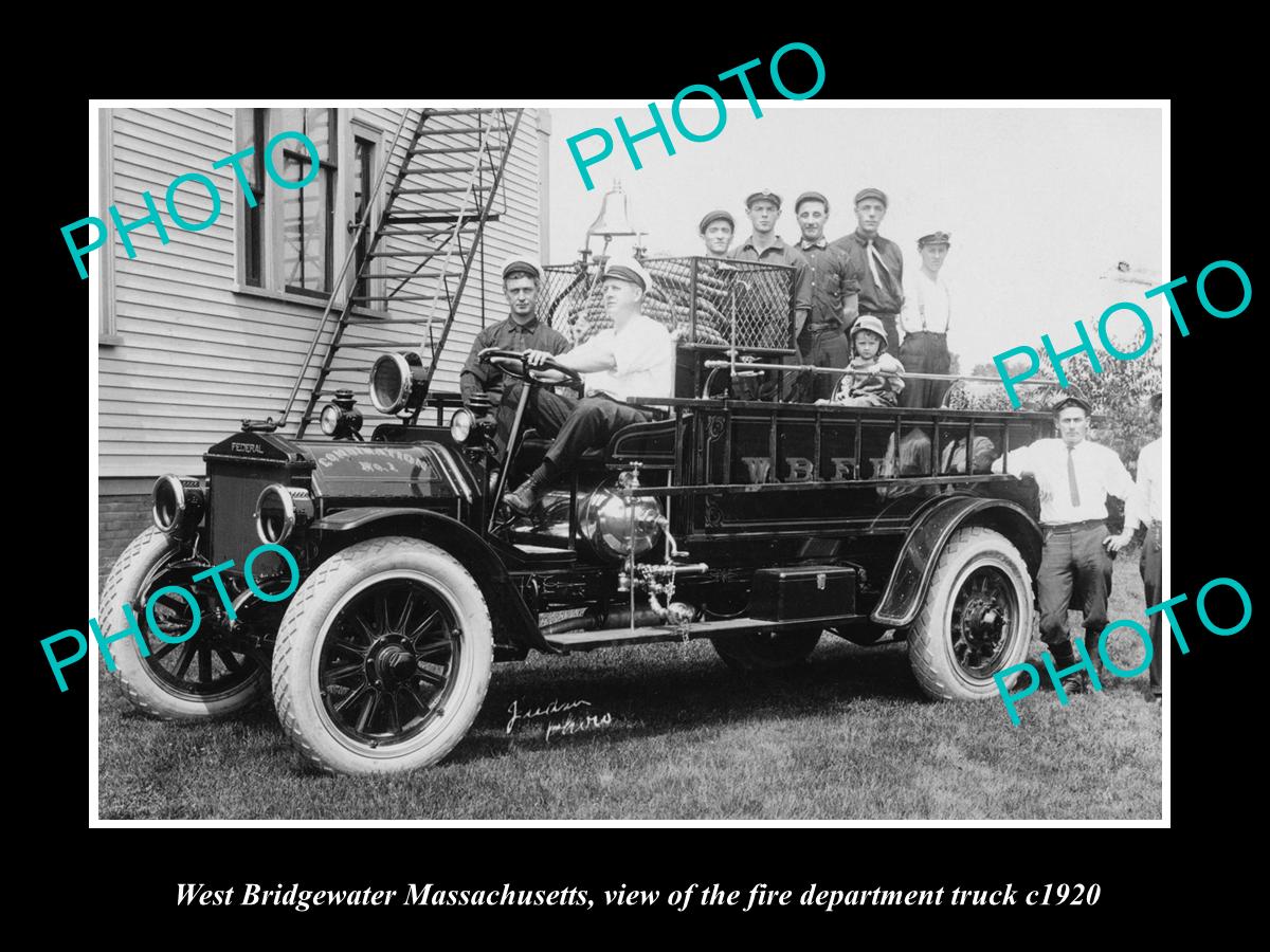 OLD HISTORIC PHOTO OF WEST BRIDGEWATER MASSACHUSETTS FIRE DEPARTMENT TRUCK 1920