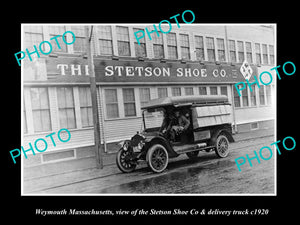 OLD LARGE HISTORIC PHOTO OF WEYMOUTH MASSACHUSETTS, STETSON SHOE Co TRUCK c1920