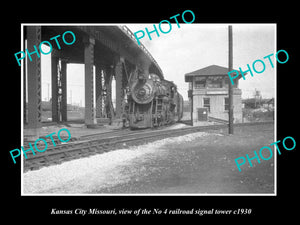 OLD HISTORIC PHOTO OF KANSAS CITY MISSOURI, THE No 4 RAILROAD SIGNAL TOWER 1930