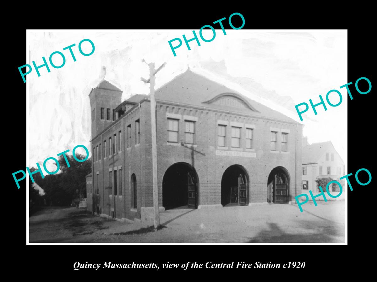 OLD LARGE HISTORIC PHOTO OF QUINCY MASSACHUSETTS, THE CENTRAL FIRE STATION c1920