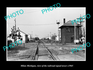 OLD LARGE HISTORIC PHOTO OF MILAN MICHIGAN, THE RAILROAD SIGNAL TOWER c1965