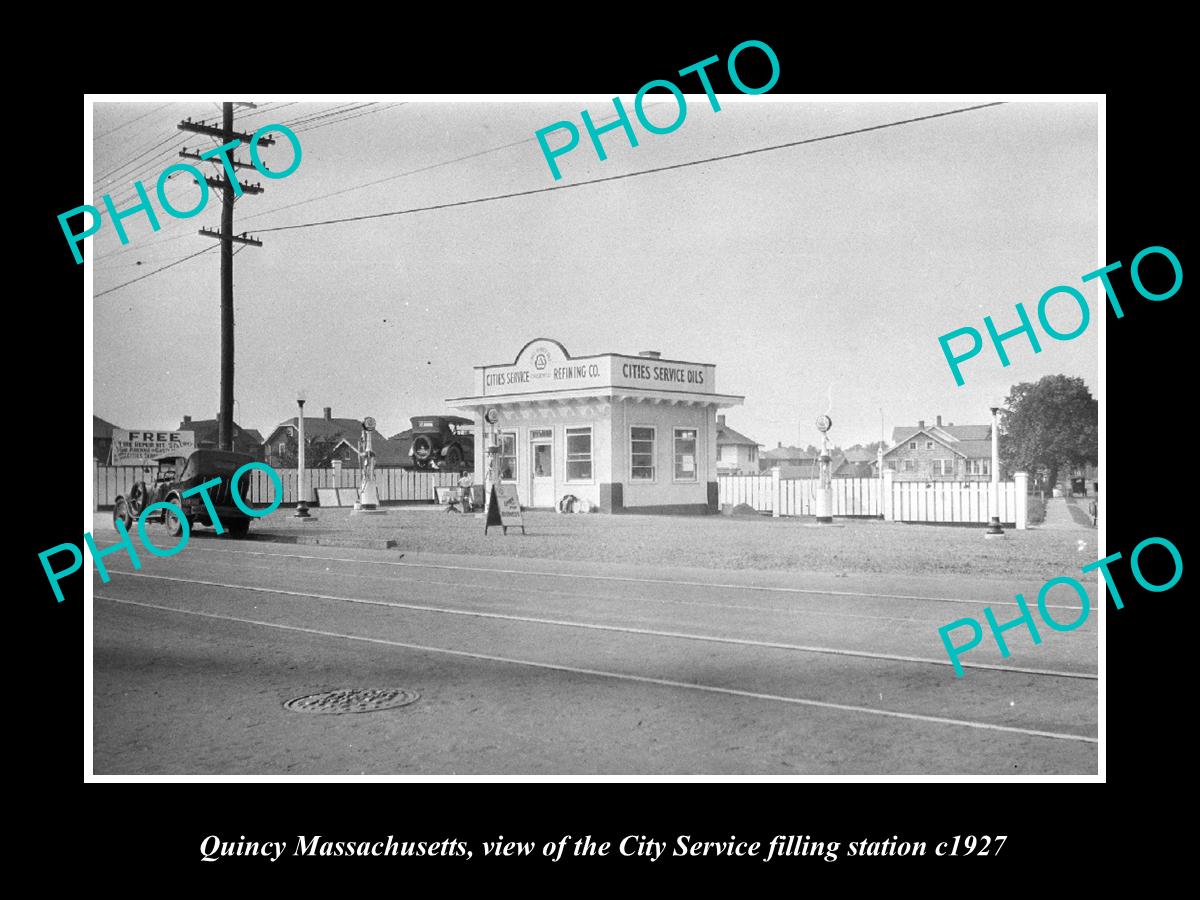 OLD LARGE HISTORIC PHOTO OF QUINCY MASSACHUSETTS, CITY SERVICE GAS STATION c1927