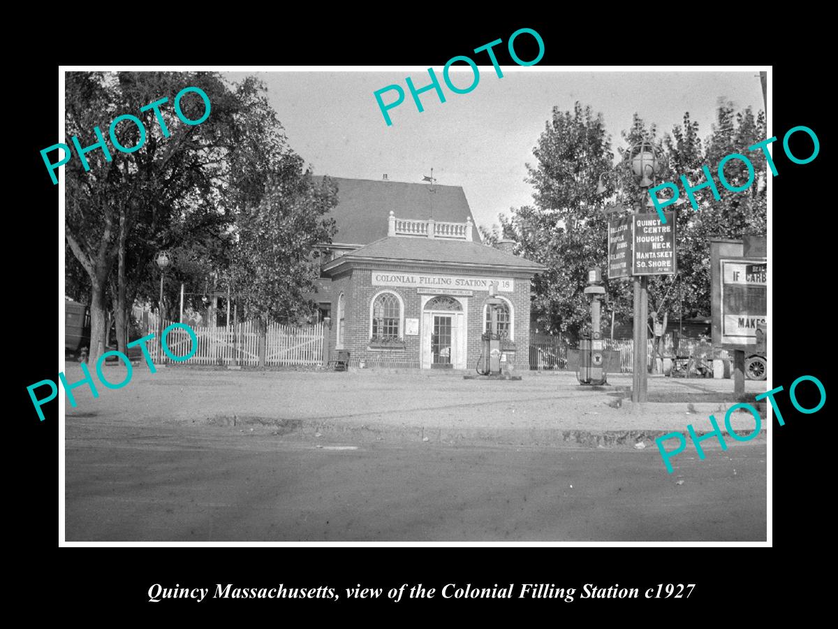 OLD LARGE HISTORIC PHOTO OF QUINCY MASSACHUSETTS, THE COLONIAL GAS STATION c1927