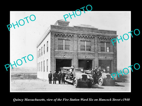 OLD LARGE HISTORIC PHOTO OF QUINCY MASSACHUSETTS, HANCOCK St FIRE STATION c1940