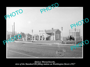 OLD LARGE HISTORIC PHOTO OF QUINCY MASSACHUSETTS, STANDARD OIL GAS STATION c1927