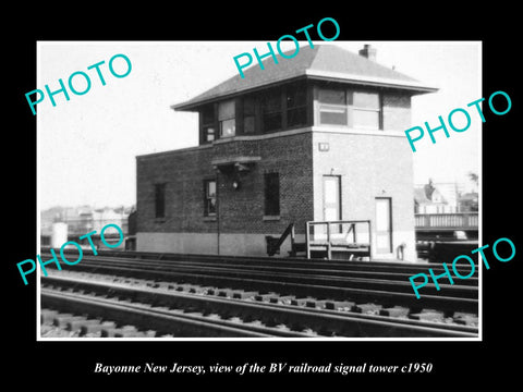 OLD HISTORIC PHOTO OF BAYONNE NEW JERSEY, THE BV RAILROAD SIGNAL TOWER c1950