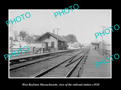 OLD LARGE HISTORIC PHOTO OF WEST BOYLSTON MASSACHUSETTS, RAILROAD STATION c1920