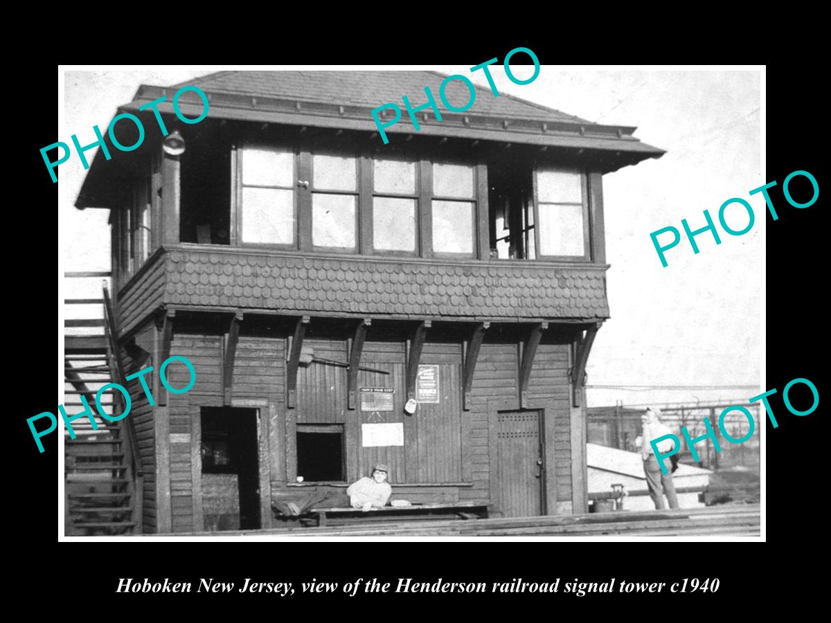 OLD HISTORIC PHOTO OF HOBOKEN NEW JERSEY, HENDERSON RAILROAD SIGNAL TOWER c1940