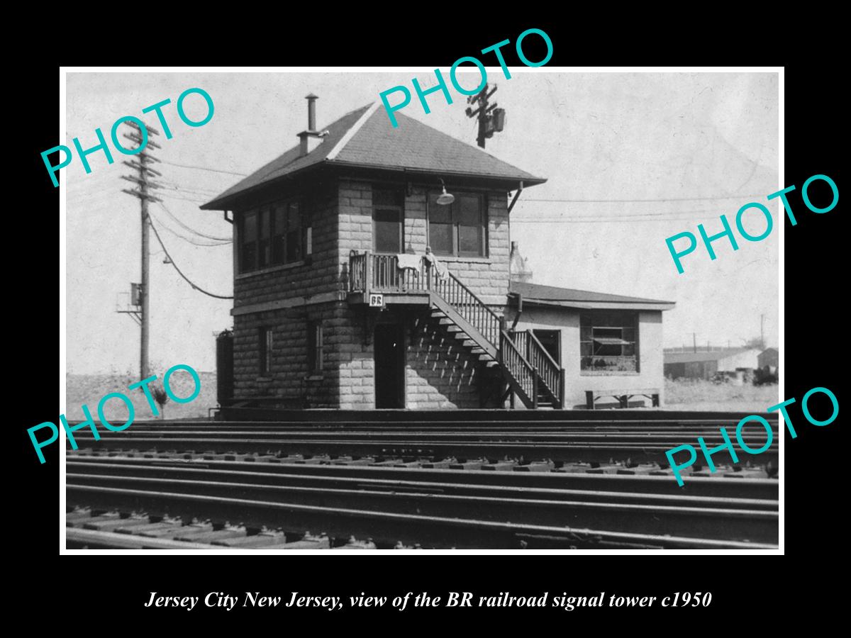 OLD HISTORIC PHOTO OF JERSEY CITY NEW JERSEY, THE BR RAILROAD SIGNAL TOWER c1950