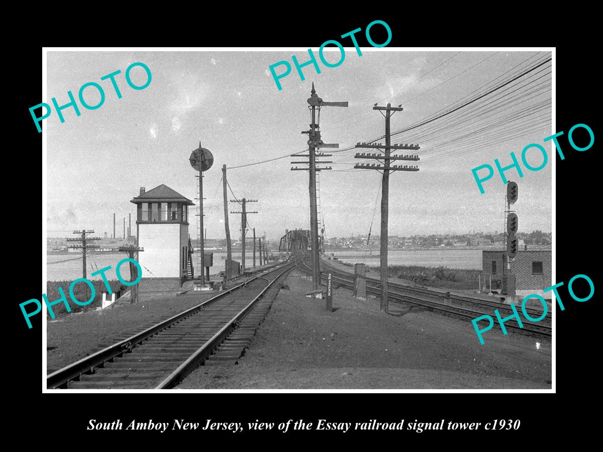 OLD HISTORIC PHOTO OF SOUTH AMBOY NEW JERSEY, THE SA RAILROAD SIGNAL TOWER c1930