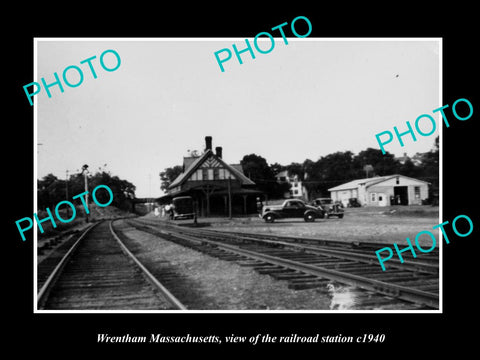 OLD LARGE HISTORIC PHOTO OF WRENTHAM MASSACHUSETTS, THE RAILROAD STATION c1940