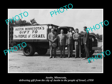 OLD LARGE HISTORIC PHOTO AUSTIN MINNESOTA, TOWNS GIFT TO ISRAEL c1950