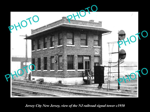 OLD HISTORIC PHOTO OF JERSEY CITY NEW JERSEY, THE NJ RAILROAD SIGNAL TOWER c1950