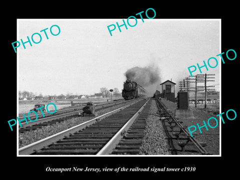 OLD HISTORIC PHOTO OF OCEANPORT NEW JERSEY, THE MR RAILROAD SIGNAL TOWER c130