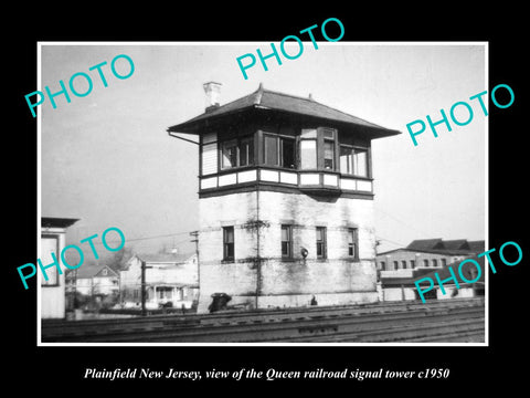 OLD HISTORIC PHOTO OF PLAINFIELD NEW JERSEY, QUEEN RAILROAD SIGNAL TOWER c1950