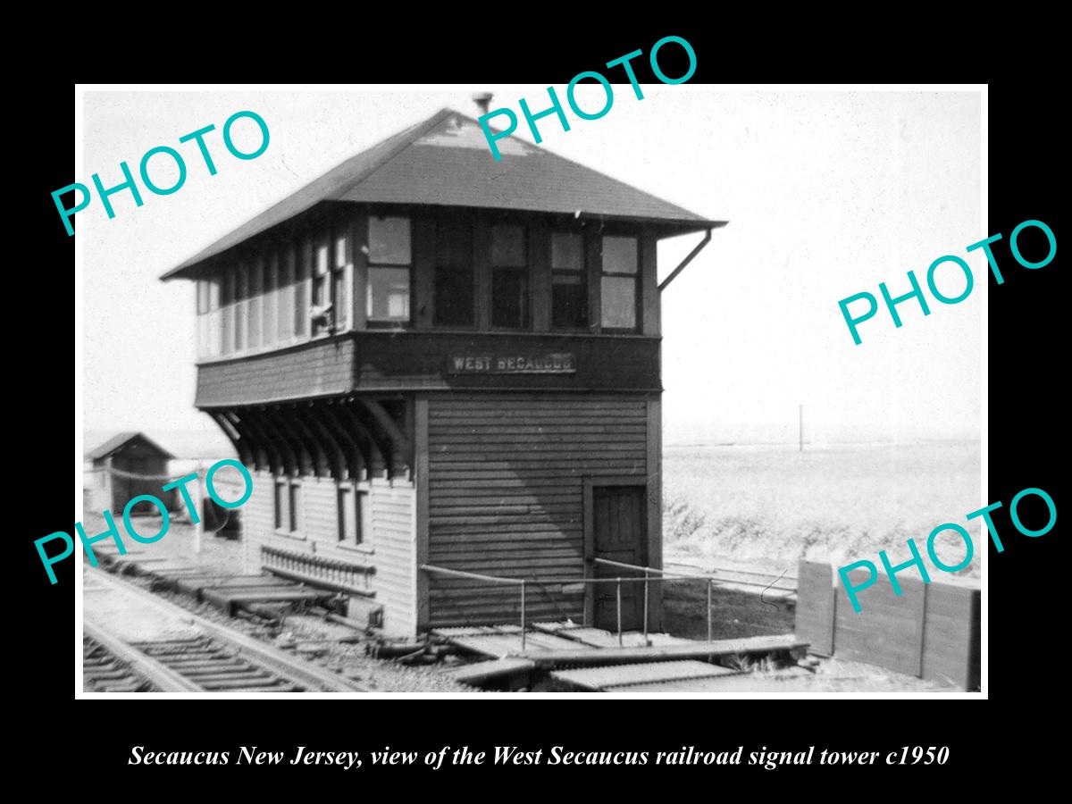 OLD HISTORIC PHOTO OF SECAUCUS NEW JERSEY, THE W/S RAILROAD SIGNAL TOWER c1950