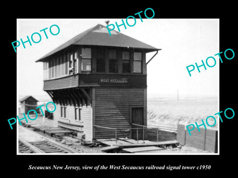 OLD HISTORIC PHOTO OF SECAUCUS NEW JERSEY, THE W/S RAILROAD SIGNAL TOWER c1950