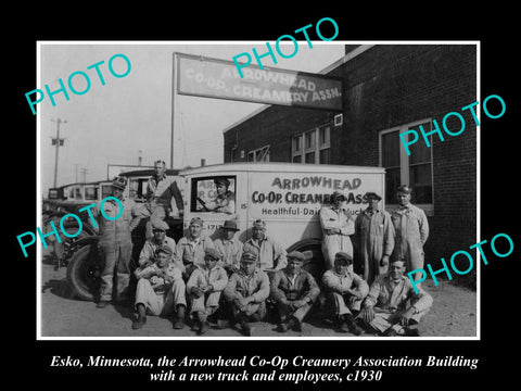 OLD LARGE HISTORIC PHOTO ESKO MINNESOTA, THE ARROWHEAD DAIRY CO-OP TRUCK c1930