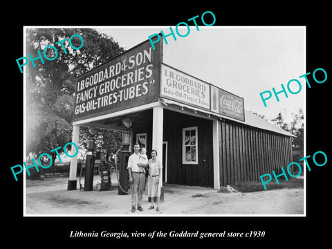 OLD LARGE HISTORIC PHOTO OF LITHONIA GEORGIA, THE GODDARD GENERAL STORE c1930